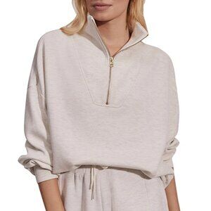 Varley XS Hawley Half Zip Sweatshirt IVORY MARL Off White Cream Hoodie Sweater